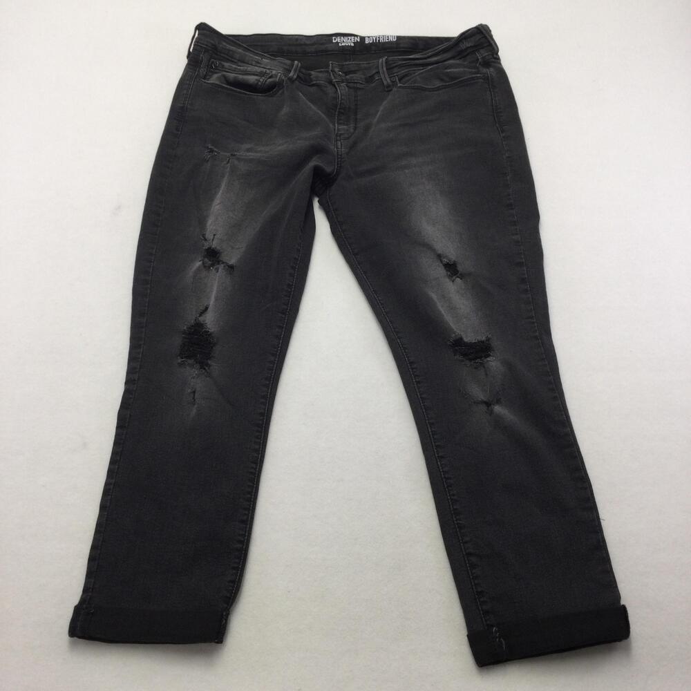 Denizen From Levis Boyfriend Jeans Juniors 17 Gray Charcoal Cuffed Distressed